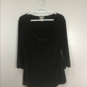 Black top, cowl neck, 3/4 length sleeves